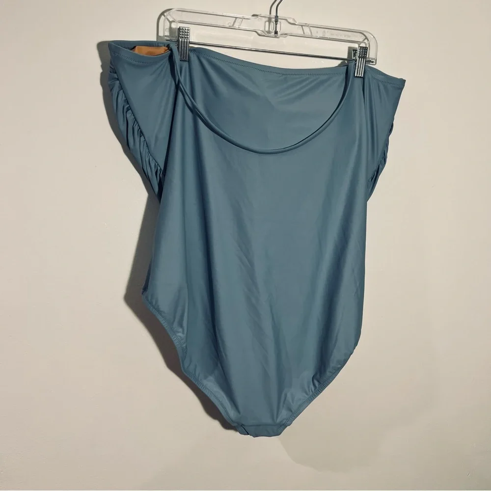 J.Crew Ruched Bandeau One-Piece BC115 / Blue Mist Size 24‎ Plus Minimalist